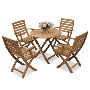 Set tavolo da pranzo e sedia in teak in legno massello con protezione solare impermeabile per esterni - Product Image 6