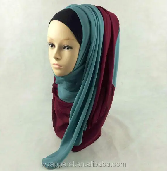 Groothandel hot selling online twee kleur chiffon hijab twee tonen chiffon sjaal
