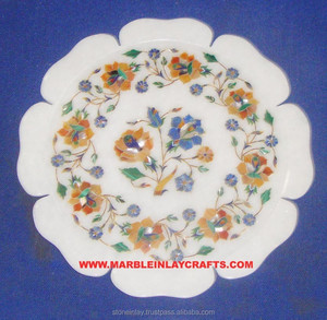 Plateau blanc à incrustation de marbre, accessoire de luxe - Product Image 1