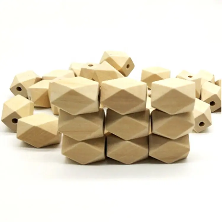 Hot Sale Natural Unfinished Wooden Hexagon Beads Large Wooden Geometric Beads