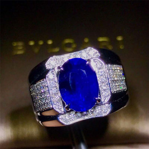 Nuovo stile di lusso gioielli <span class=keywords><strong>preziosi</strong></span> 4.04ct Sri Lanka naturale riscaldata blu zaffiro anello di pietra 18k oro uomini anello - Product Image 3