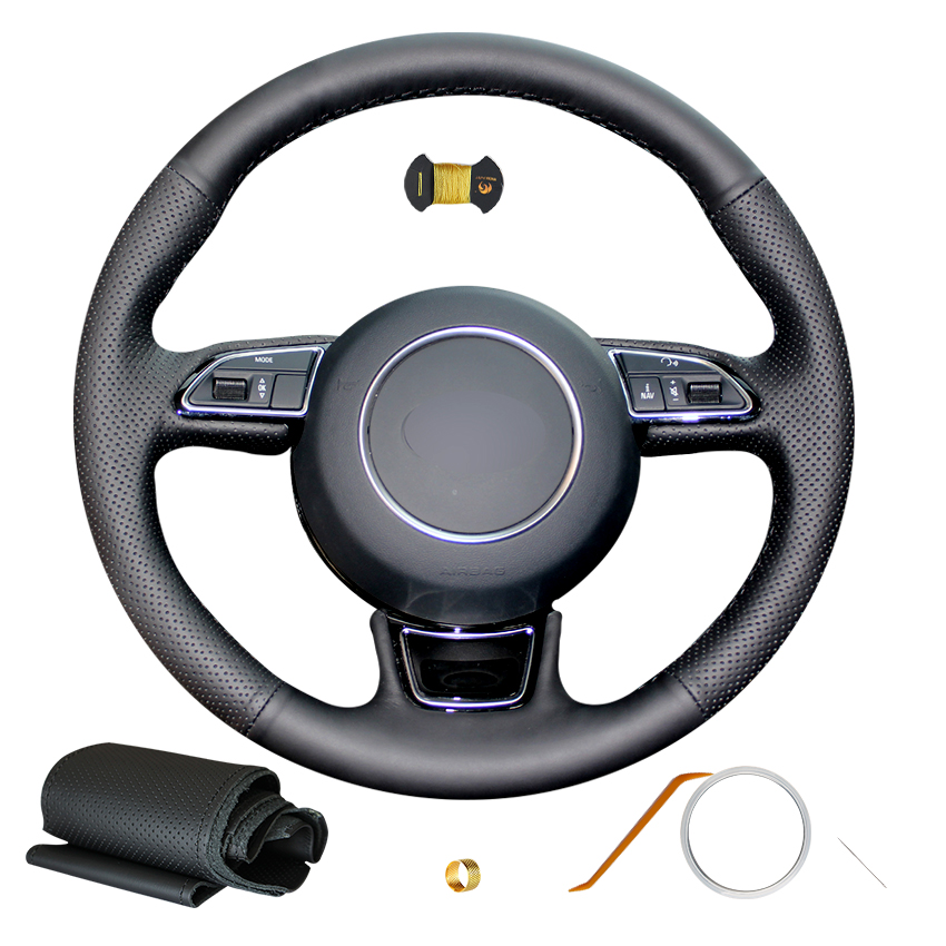 Чехол рулевого колеса из черной кожи для Audi A3 A4 A5 A6 A7 2015 2016 S6 S7 S8 2013-2018 RS7 Allroad