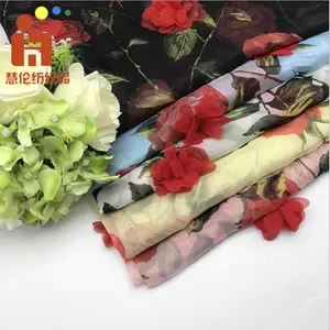 New 3D flower chiffon printed rose fabric Lace embroidery fabric Embroidered fabric