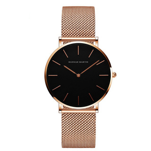 Montre-Bracelet pour Femmes Hannah Martin, Mouvement à Quartz Japonais, en Maille d'Acier Inoxydable Or Rose, Étanche et de Haute Qualité - Product Image 1