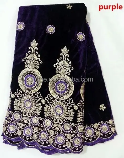 Tissu velours violet, dentelle africaine, vente en gros, mode 2015