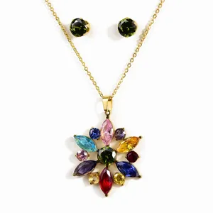 Lcjlc — ensemble de bijoux pour femmes, en acier inoxydable, articles chauds, bijoux costumes, nouvelle collection 2019, motif fleur en pierre