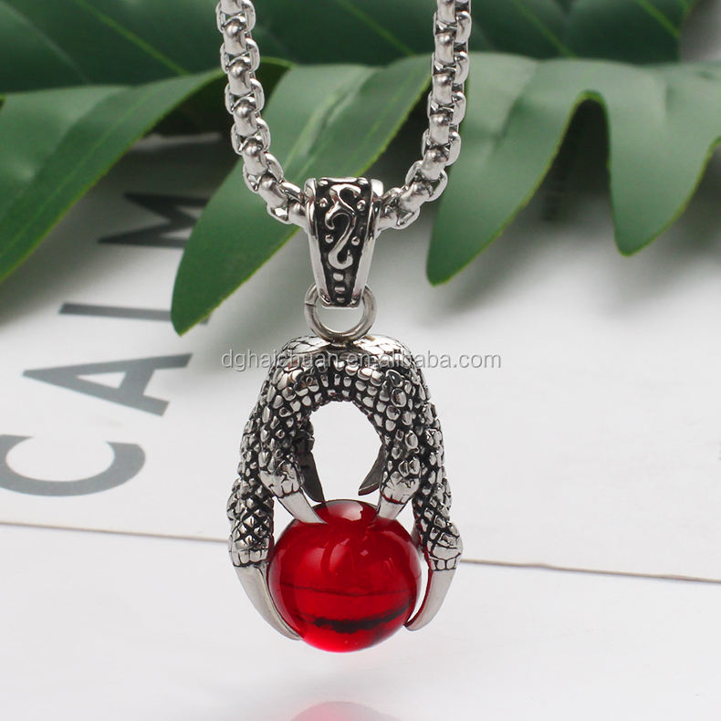 OUMI pour homme En Acier Inoxydable griffe rubis et onyx noir