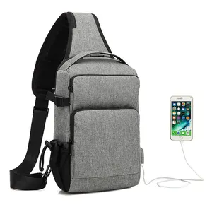 sling backpack chest bag with USB charging port Cool shoulder pack for tablet protection Lightweight polyester bag for men women