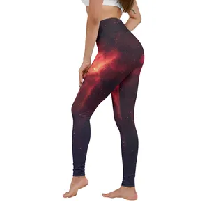 Frauen Hohe Taille Sportlich Feuer Nebula Rot Licht Volle Sterne Leggings für Yoga Sport Fitness Damen Gedruckt Hosen