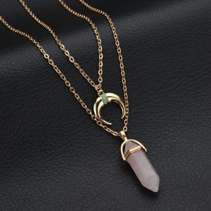 Mujeres oro plateó la joyería doble capa luna chakra Bullet turquesa Piedra Natural COLLAR COLGANTE - Product Image 3