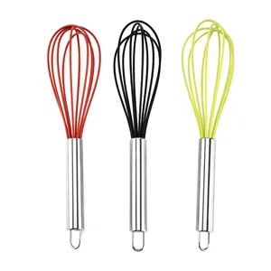 kitchenware 10 inch egg beater stainless steel handle silicone egg whisk
