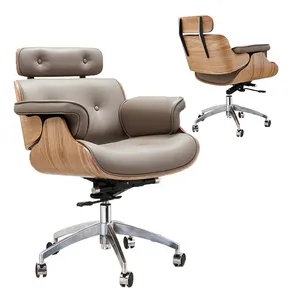 New design Best selling high quality ergonomic leather wooden cross back office reclining chair and desk parts for fat people