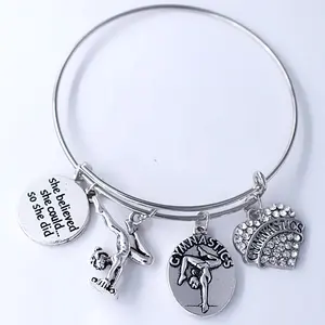 HUSURU jewelry motivation bangles metal expandable gymnastics charms pendant bracelet