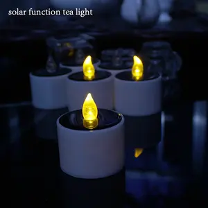 Gros Jaune Solaire À Piles Bougies/Sans Flamme Électrique Fonction Solaire Lumières de Thé/En Plastique Solaire Bougies