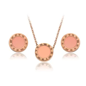 S-430 Xuping Thiết Kế Mới Thép Không Gỉ Vàng Trang Sức Hai Cái Vòng Cổ Và Hoa Tai Rose Gold Jewelry Set