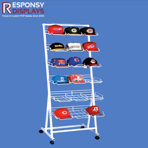 Estante de exhibición de piso de metal con diseño giratorio de cuatro lados para escaparate de gorra de béisbol en tienda minorista y centro comercial de moda - Product Image 6