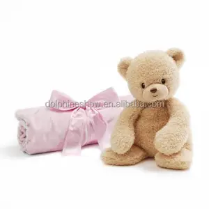 Urso de pelúcia polar para bebês, brinquedo de pelúcia com cobertor personalizado, lindo rosa de urso de pelúcia