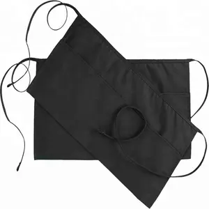 3 Pockets Waist Apron (SET of 2 Black 24x12 inches) - Restaurant Half Aprons, Bartender Apron