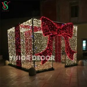 Dekorasi Kotak Hadiah Besar 3D Lampu Led Natal Seri Liburan dengan Hiasan untuk Pusat Perbelanjaan & Jalan