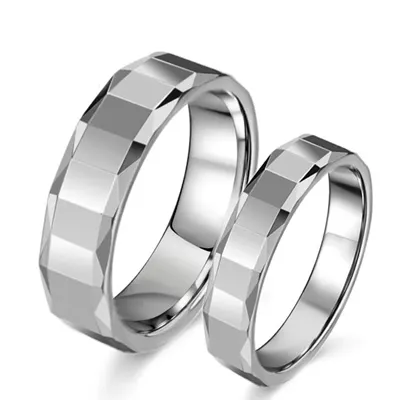 Male female wedding bands couple ring faceted tungsten steel rings