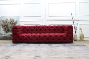 Canapé d'angle vertical en tissu, toile, avec boutons classiques, touffetage de couleur rouge, canapé chignons - Product Image 2