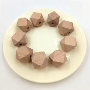 16mm Natural unfinished beech wooden geometric beads shapes wooden hexagon beads