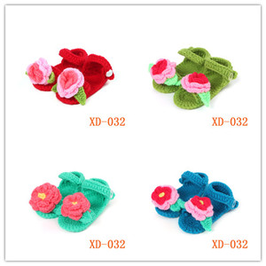 Zapatos de Bebé Del ganchillo Rosa Rosa <span class=keywords><strong>Crema</strong></span> de Flor Zapatos de Bebé Recién Nacido de la sandalia - Product Image 1