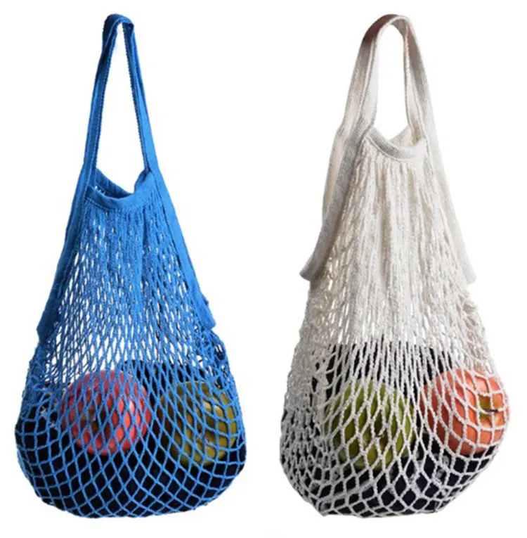 Многоразовые продуктовые сетчатые сумки из органического хлопка, сумки для покупок, сетчатые сумки для продуктов с длинной ручкой для хранения фруктов и овощей