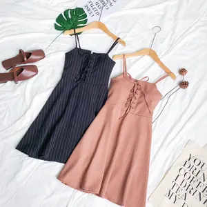 Women Casual Summer Beach Cute Spaghetti Strap V NECK Backless Short Bodycon SunDress Striped sleeveless ruffle tank mini dress