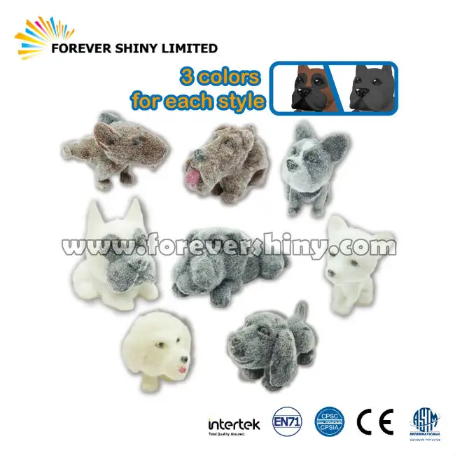 Custom Cute Animal Capsules Toy Collectible Doggie Puppy Fuzzy PVC Flocked Dog Figurine for Vending Machines