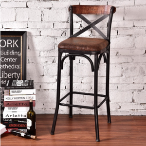 American Style <strong>Vintage</strong> Cross Back bar Stool, Solid Wood Seat Metal Frame High Feet Cafe bar <strong>Chair</strong>