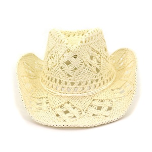 Western Cowboy <strong>Straw</strong> Hat Summer Handmade Hollow <strong>Fedora</strong> for Promotion - Product Image 1