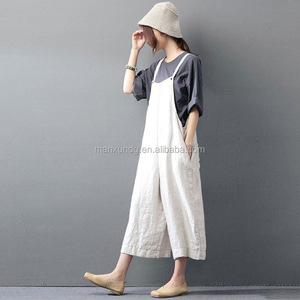 Dongguan Abbigliamento Personalizzato di <span class=keywords><strong>Lino</strong></span> Bianco Tuta Allentato Casuale Della Tuta Per Le Ragazze E <span class=keywords><strong>Pantaloni</strong></span> Delle Donne - Product Image 2