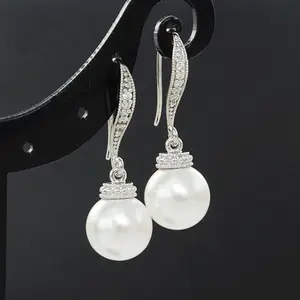 Latest design of silver artificial pearl drop earrings for lady