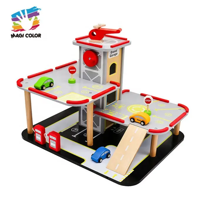 Neuankömmling pädagogisch vorgeben spielen Holz Auto Garage Spielzeug Set für Kinder W04B076