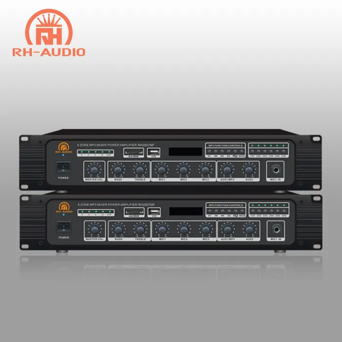 RH-AUDIO PA Systeem 2U 6 Zone Mengen Versterker met Audio Bron