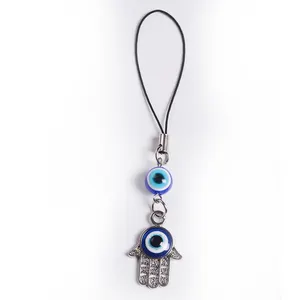 Chuỗi Đàn Hồi Dây Móc Chìa Khóa Chất Lượng Cao 4 Inch Thổ Nhĩ Kỳ Evil Eye Hamsa Mặt Dây Kim Loại Treo Làm Quà Tặng