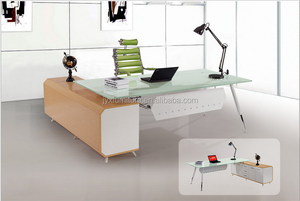 Glass Office Table <strong>Corner</strong> L Shape <strong>Desk</strong> with Drawer and Bookshelf - Product Image 2