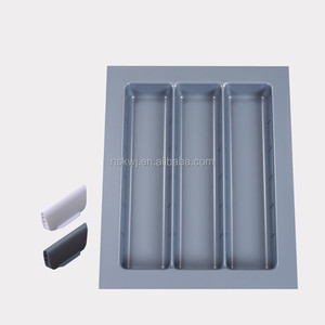 Bandeja para cubiertos de ABS Divisores ajustables Organizador de bandeja de cubiertos de plástico en blanco y gris para cuchillo y tenedor en <span class=keywords><strong>cajón</strong></span> de cocina - Product Image 3