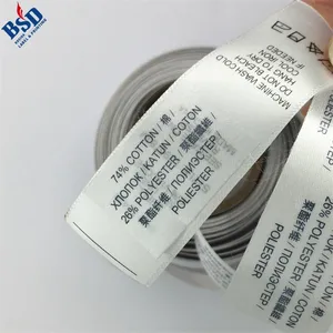 Roupas de vestuário etiquetas adesivas e etiquetas de cetim impressão de adesivos para a roupa material e cuidados tag