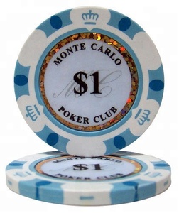 Trắng $1 <span class=keywords><strong>Monte</strong></span> <span class=keywords><strong>Carlo</strong></span> 14G Casino Clay Poker Chips - Product Image 1