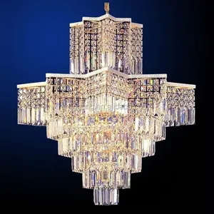 Fancy LED k9 long crystal piece European Italian style lighting living room vintage gold pendant lamp