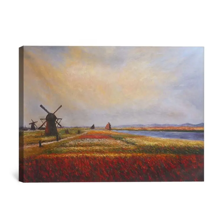 Tranh Sơn Dầu Phong Cảnh Claude Monet Cánh Đồng Sinh Sản Của Hoa Và Cối Xay Gió Gần Leiden
