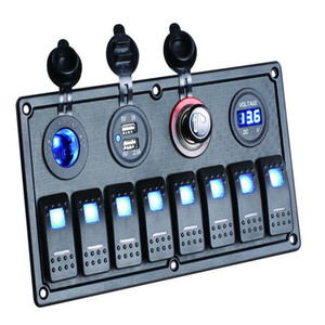 Panel de Control con Interruptor Basculante <span class=keywords><strong>LED</strong></span>, Disyuntor de 8 Canales, Azul, Encendido-Apagado (encendido)-apagado-(encendido), con Bloqueo, Panel de ABS + Goma + Metal, YJ-SP-009 - Product Image 4