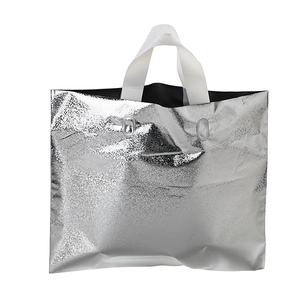 Custom logo printed biodegradable tote grocery silver heavy duty plastic shopping bag
