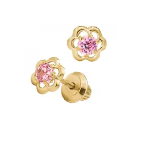 Gioielli per bambini placcato in oro 18K rosa zirconi cubici piccoli <span class=keywords><strong>orecchini</strong></span> a fiori 925 in argento Sterling piccolo regalo per bambini - Product Image 1