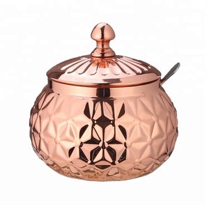 Pot à sucre et à sel en acier inoxydable avec cuillère et couvercle, motif peinture arabe colorée, design avec un petit espace - Product Image 2