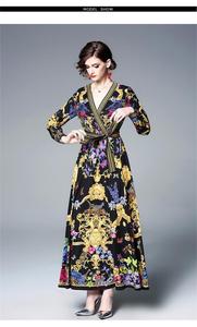 2019 Femmes européennes Et Américaines De Mode Nouveau Col <span class=keywords><strong>En</strong></span> <span class=keywords><strong>V</strong></span> Imprimé Sangles Taille Robe Grande Balançoire Robe - Product Image 2