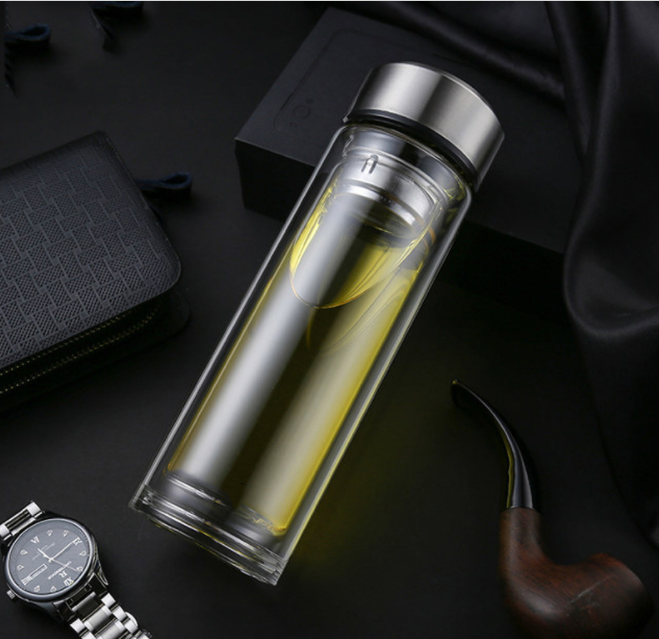Double Wall Glass Water Bottle Borosilicate Glass Portable Sport Drinking Bottle