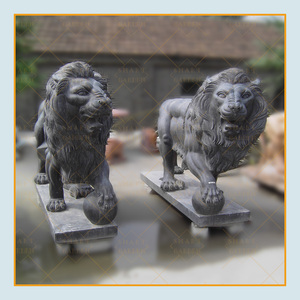 Statue de lion de <span class=keywords><strong>marche</strong></span> sculptée en <span class=keywords><strong>marbre</strong></span> noir décorée d'une grande porte d'entrée extérieure à vendre - Product Image 4